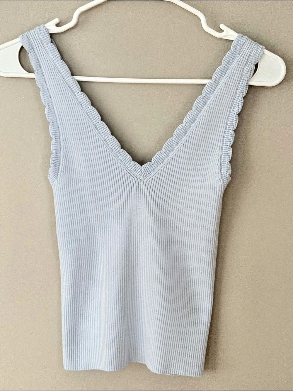 Aerie Ribbed Ruffle Strap Tank Top in Blue Size XS NWT